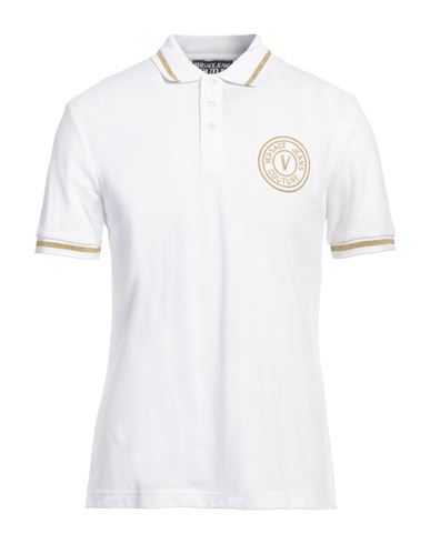 Shop Versace Jeans Couture Man Polo Shirt White Size L Cotton, Polyester, Elastane, Metallic Polyester