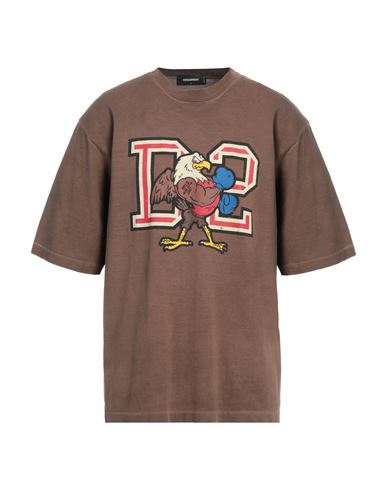 Dsquared2 Man T-shirt Brown Size L Cotton In Brown