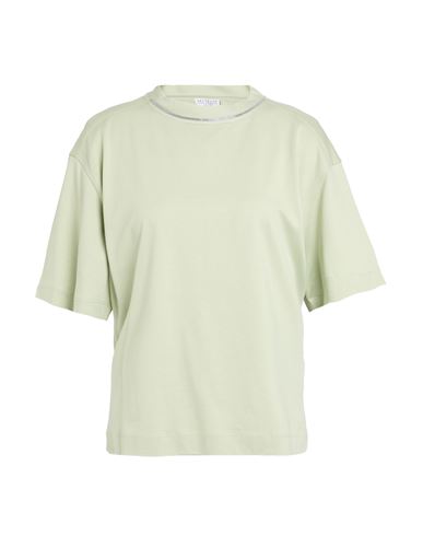 Brunello Cucinelli Woman T-shirt Light Green Size S Cotton, Acetate, Silk, Brass