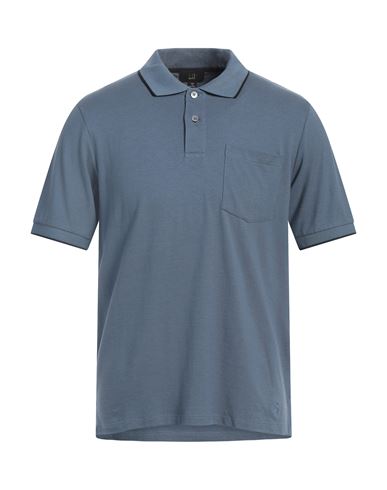 DUNHILL DUNHILL MAN POLO SHIRT SLATE BLUE SIZE L COTTON, MULBERRY SILK 