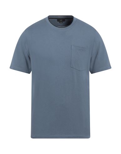 DUNHILL DUNHILL MAN T-SHIRT SLATE BLUE SIZE L COTTON, MULBERRY SILK 