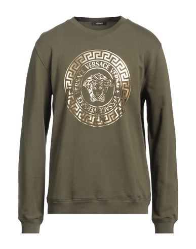 Versace Man Sweatshirt Military Green Size L Cotton, Elastane In White
