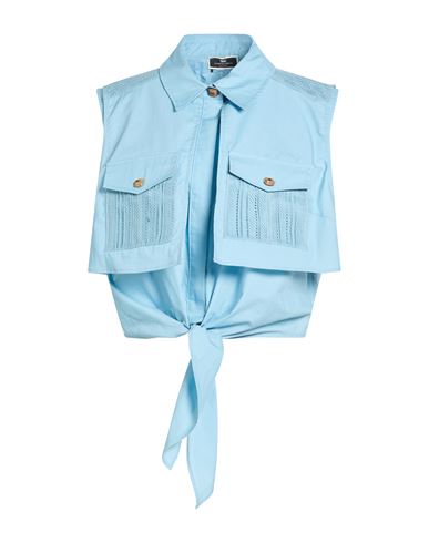 Elisabetta Franchi Woman Shirt Pastel Blue Size 12 Cotton In Blue