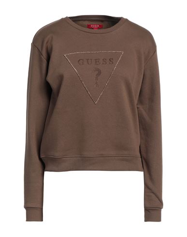 GUESS GUESS WOMAN SWEATSHIRT KHAKI SIZE M COTTON, POLYESTER 