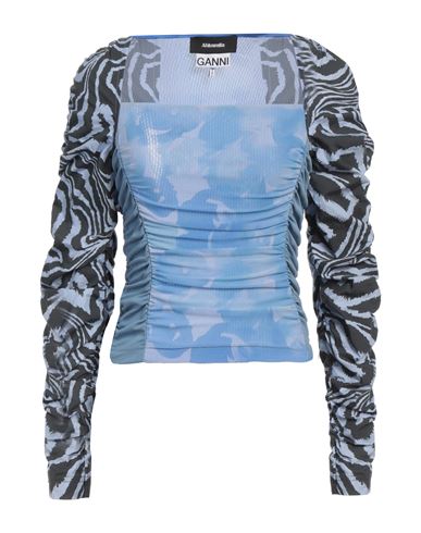 Ahluwalia X Ganni Woman Top Light Blue Size 14 Cotton, Polyamide, Elastane, Rayon In Blue