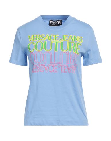 Shop Versace Jeans Couture Woman T-shirt Sky Blue Size S Cotton