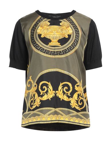 Versace Woman Top Black Size 6 Virgin Wool, Silk