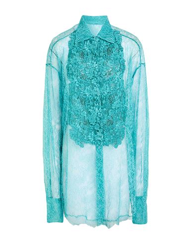 Ermanno Scervino Woman Shirt Turquoise Size 10 Polyamide, Viscose, Cotton, Glass, Aluminum