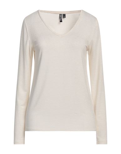 Pieces Woman T-shirt Ivory Size L Viscose, Metallic Fiber, Elastane