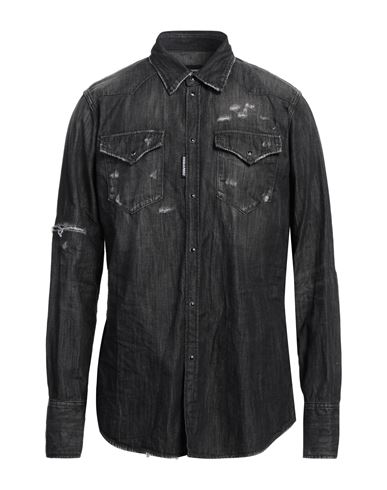 Dsquared2 Man Denim Shirt Black Size 44 Cotton