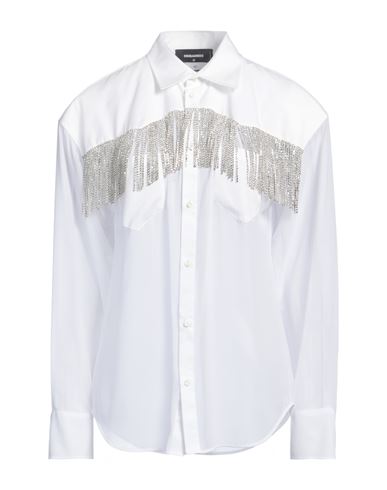 Dsquared2 Woman Shirt White Size 8 Polyester, Cotton, Glass