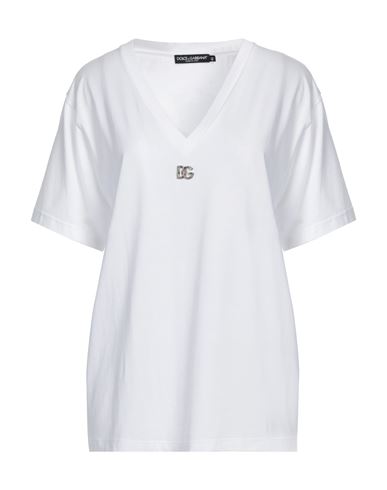 Dolce & Gabbana Woman T-shirt White Size 6 Cotton, Brass, Crystal