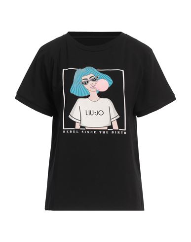 Liu •jo Woman T-shirt Black Size M Cotton, Elastane
