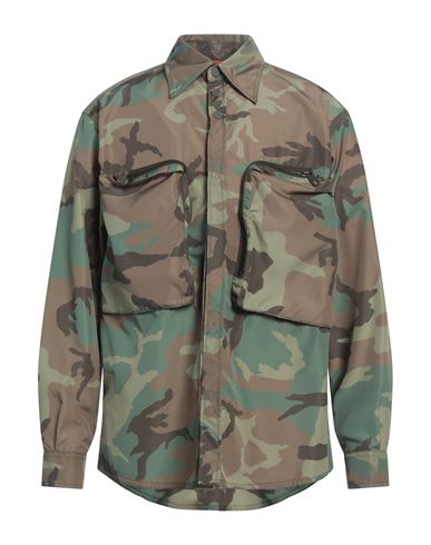 Dolce & Gabbana Man Shirt Military Green Size 16 Polyester, Polyamide In Multi