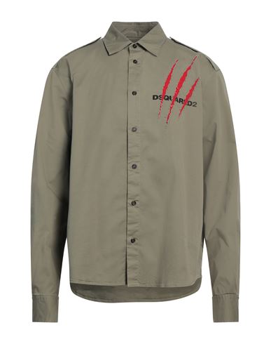 Dsquared2 Man Shirt Military Green Size 42 Cotton, Elastane In Green