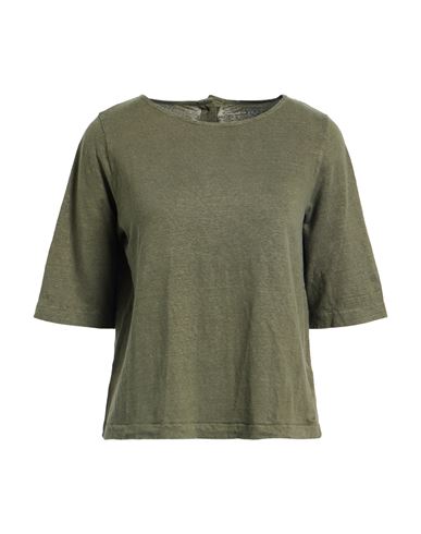 Majestic Filatures Woman T-shirt Dark Green Size 1 Linen, Elastane In Green