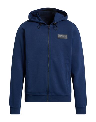 Ea7 Man Sweatshirt Navy Size Xxl Polyester, Cotton, Elastane In Blue