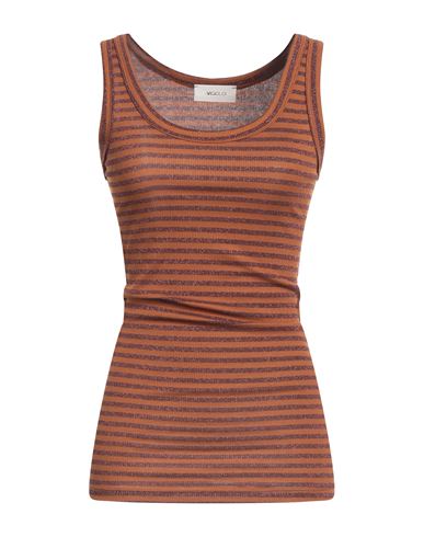 VICOLO VICOLO WOMAN TANK TOP BROWN SIZE M VISCOSE, POLYESTER, POLYAMIDE, ELASTANE 