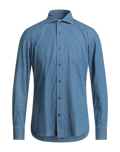 Borsa Man Denim Shirt Slate Blue Size 17 Cotton In Blue