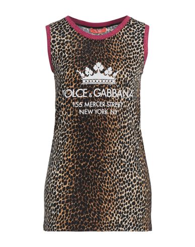 Dolce & Gabbana Woman Tank Top Brown Size 2 Cotton, Viscose, Polyester, Elastane