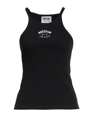 Moschino Jeans Woman Tank Top Black Size L Cotton, Polyester