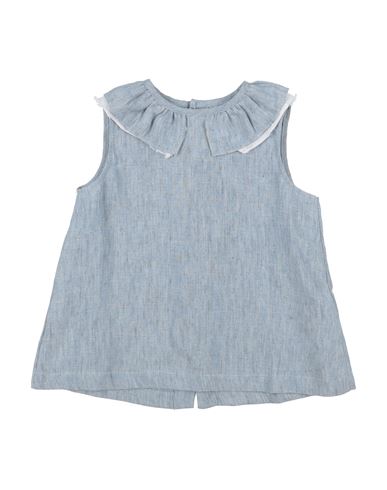 Il Gufo Toddler Girl Top Slate Blue Size 4 Linen In Blue