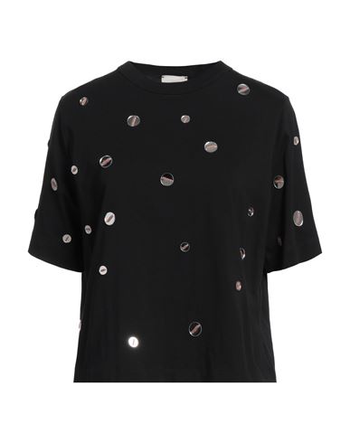 ALYSI ALYSI CRÈME WOMAN T-SHIRT BLACK SIZE M COTTON 