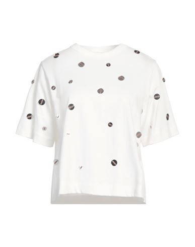 ALYSI ALYSI CRÈME WOMAN T-SHIRT OFF WHITE SIZE L COTTON 