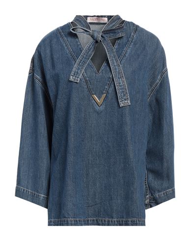 Valentino Garavani Woman Top Blue Size 4 Cotton, Lyocell