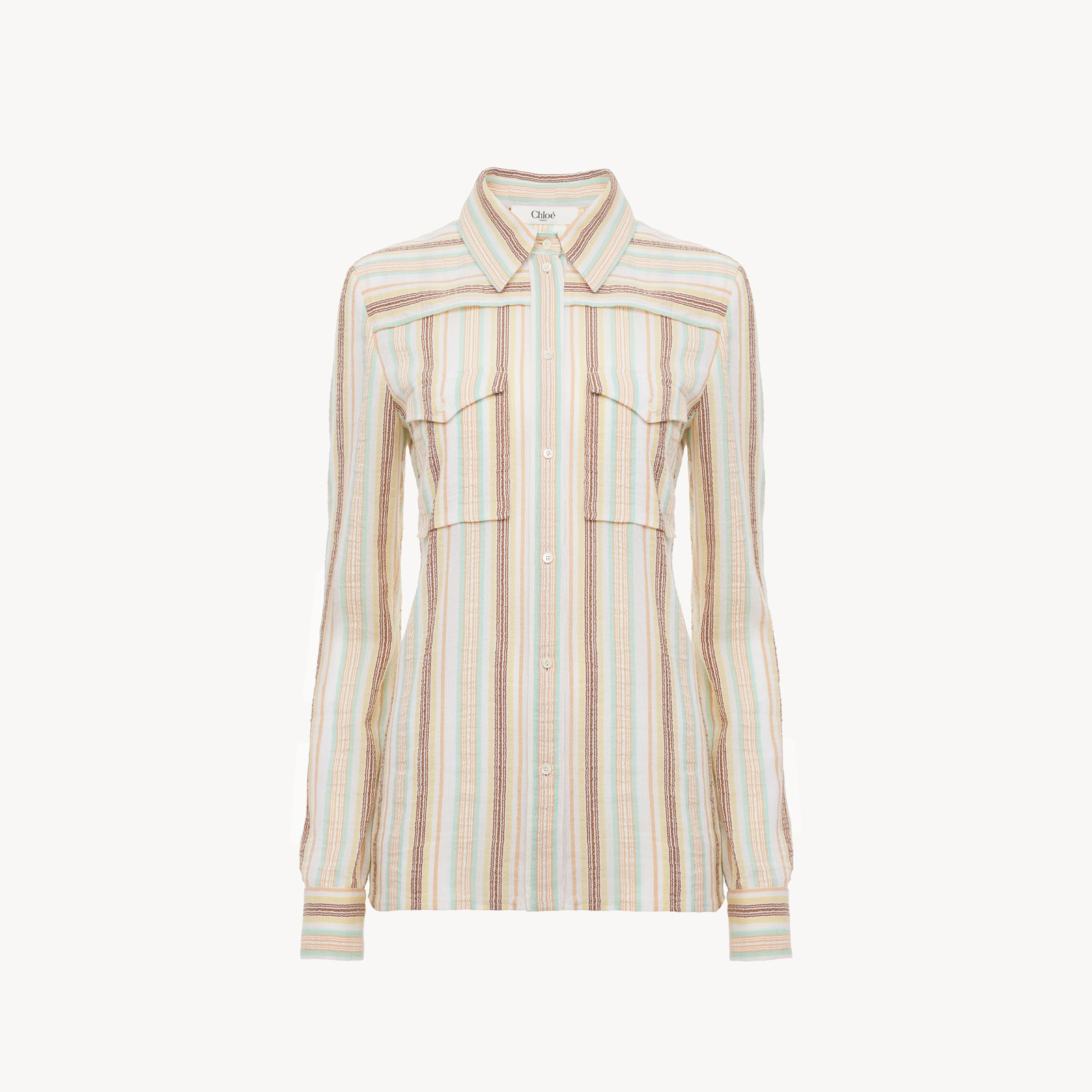 Chloé Fitted Shirt In Crêpon Cotton Multicolor Size 4 100% Cotton