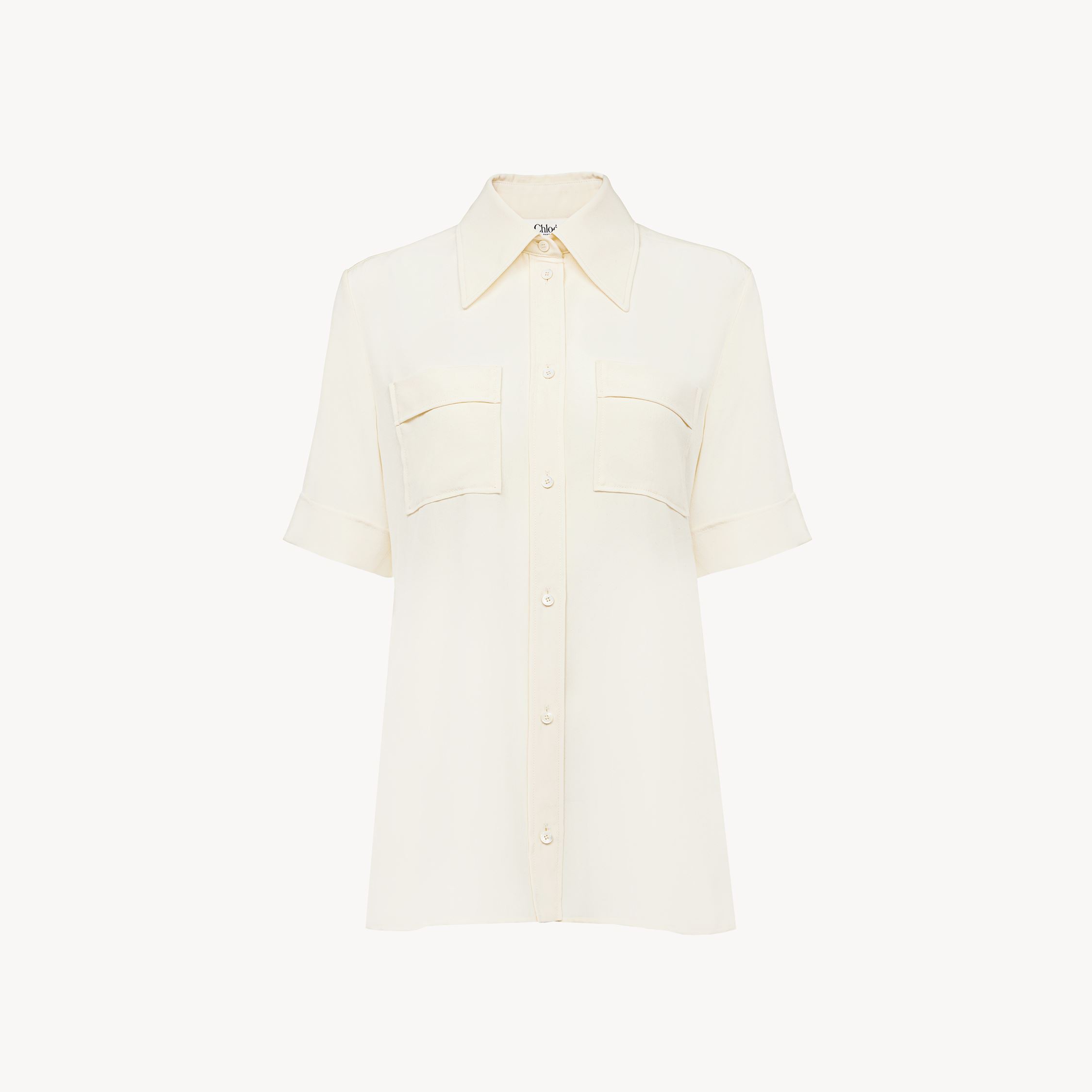 Chloé Blouse Manches Courtes En Crêpe De Chine Femme Blanc Taille 34 100% Soie, Nacre D'australie