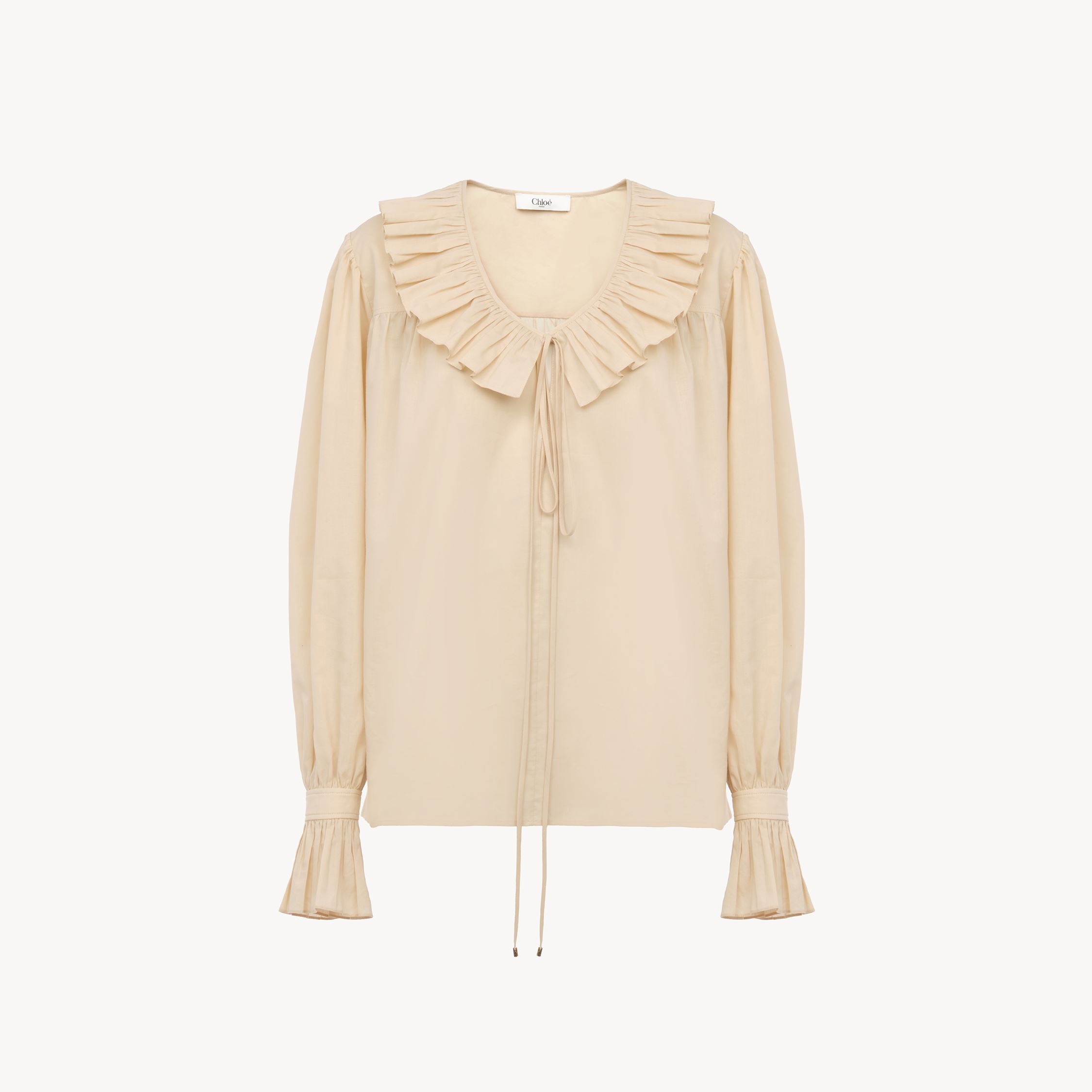 CHLOÉ GATHERED RUFFLE TOP IN COTTON VOILE BROWN SIZE 14 100% COTTON 