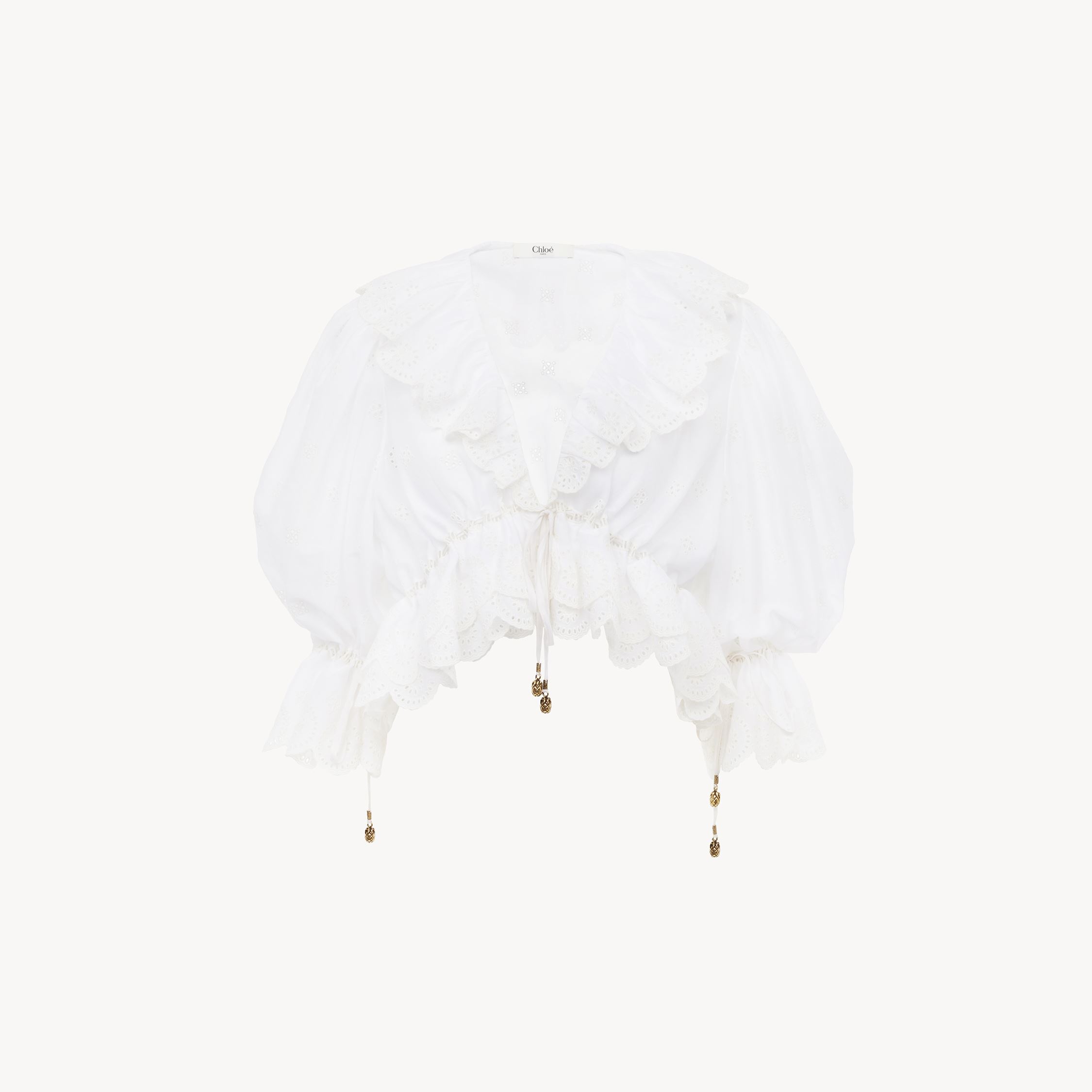 Chloé Top Col V À Volants En Voile De Coton Femme Blanc Taille 42 100% Coton