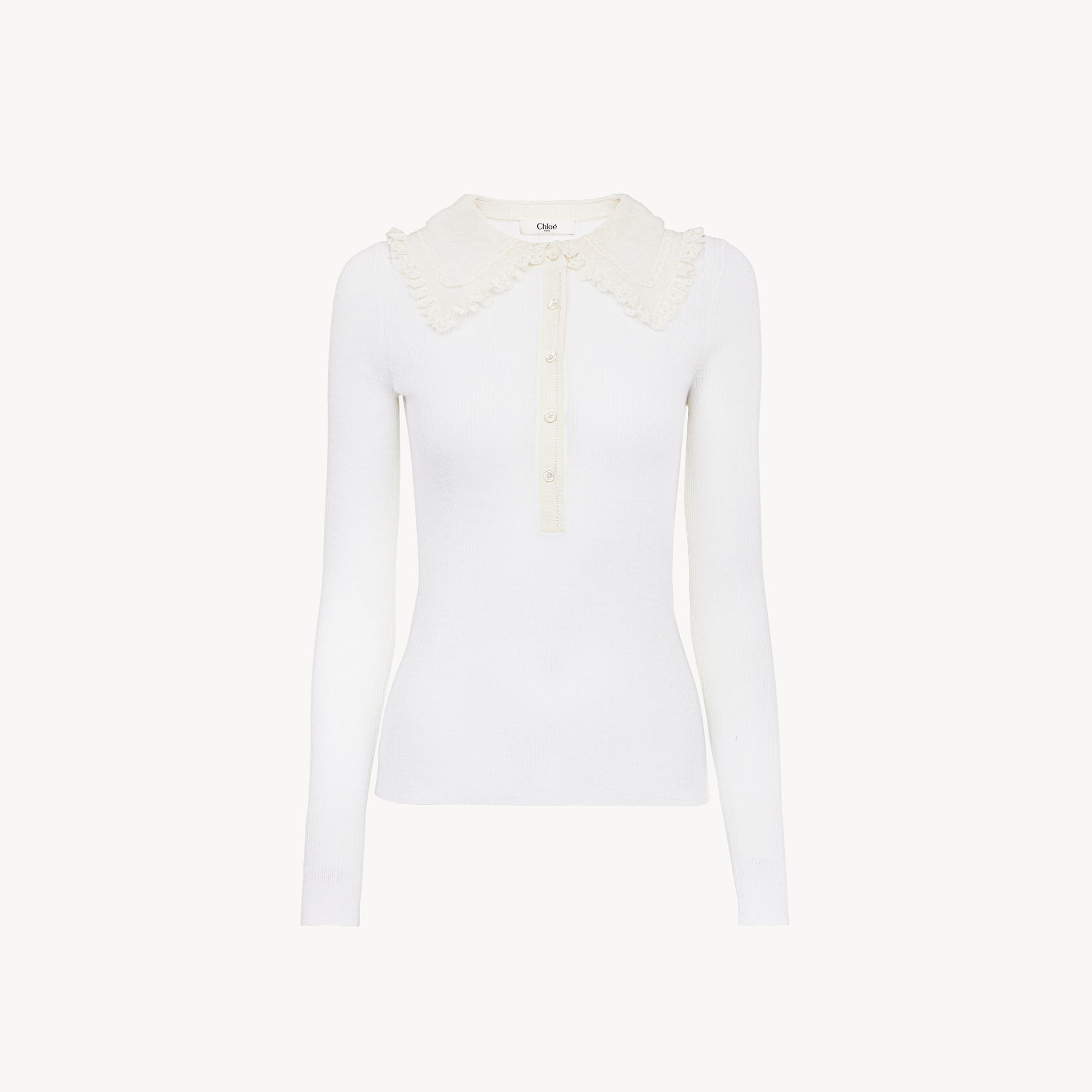 Chloé Fitted Wool Sweater With Lace Collar