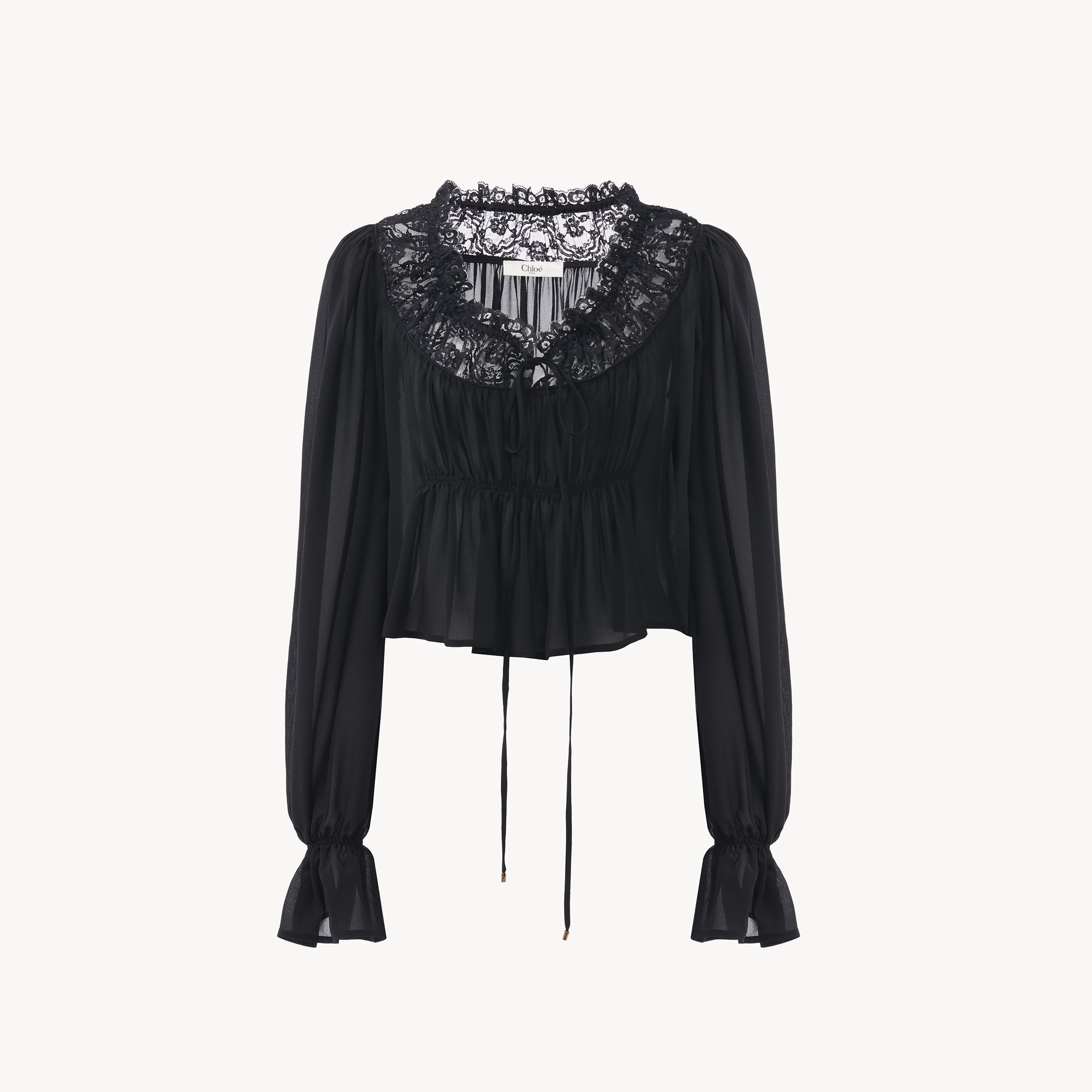 Chloé Scoop-neck Cropped Top In Silk Georgette & Lace Black Size 6 100% Silk
