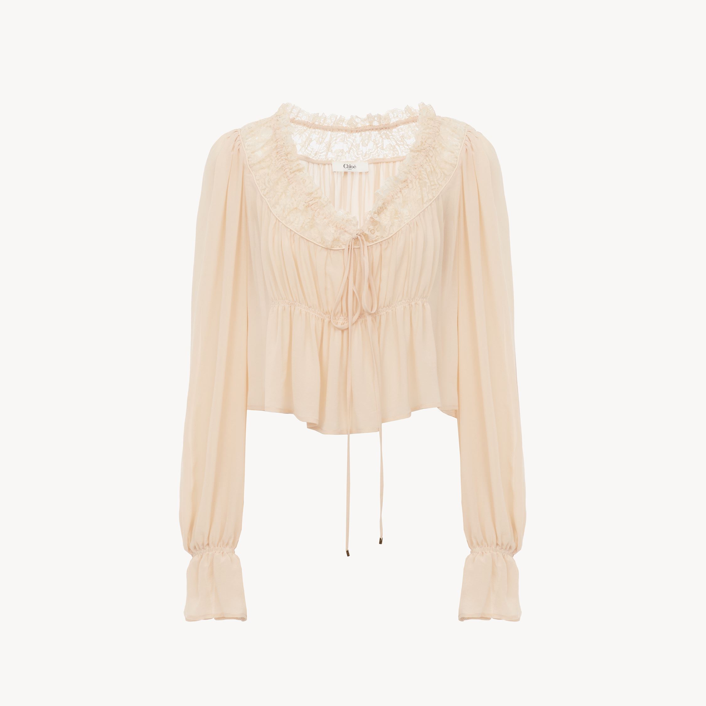 Chloé Top Court À Encolure Arrondie En Georgette De Soie Et Dentelle Femme Rose Taille 40 100% Soie