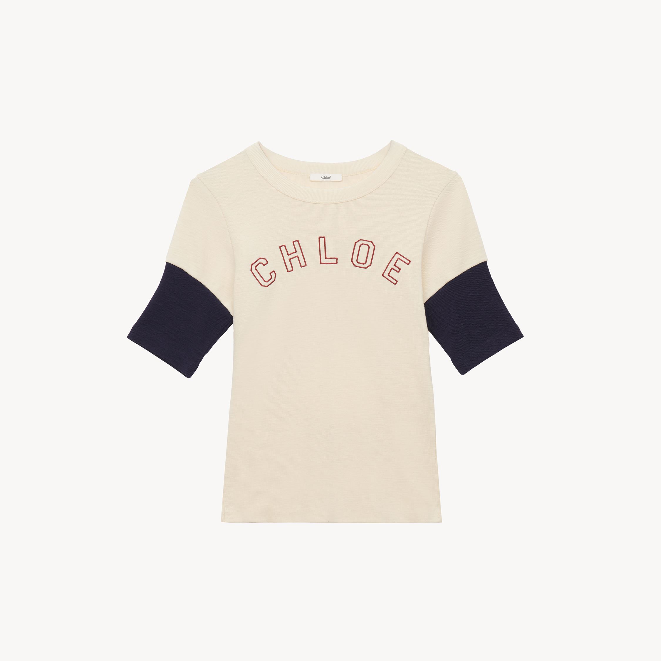 Chloé Logo Embroidered Heavy Cotton Wool T-shirt In White