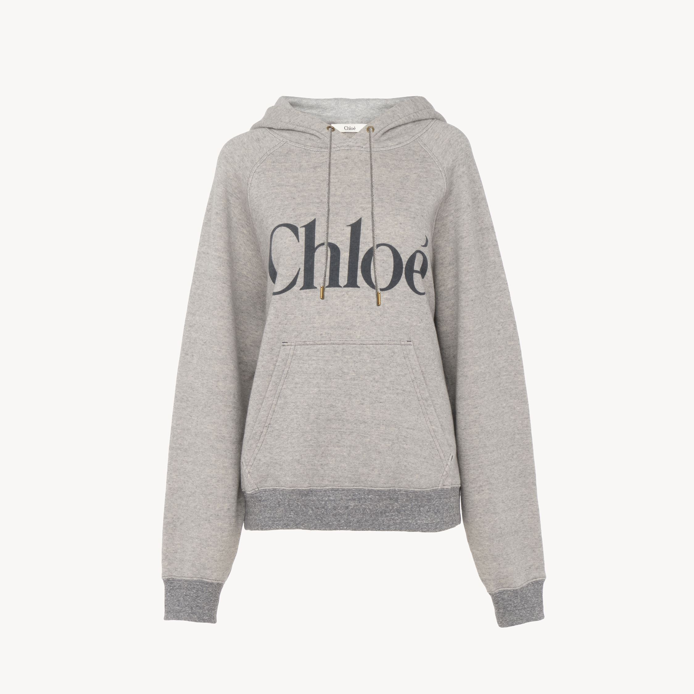 Chloé Hooded Cotton Blend Sweatshirt With Kangaroo Pocket In Gray