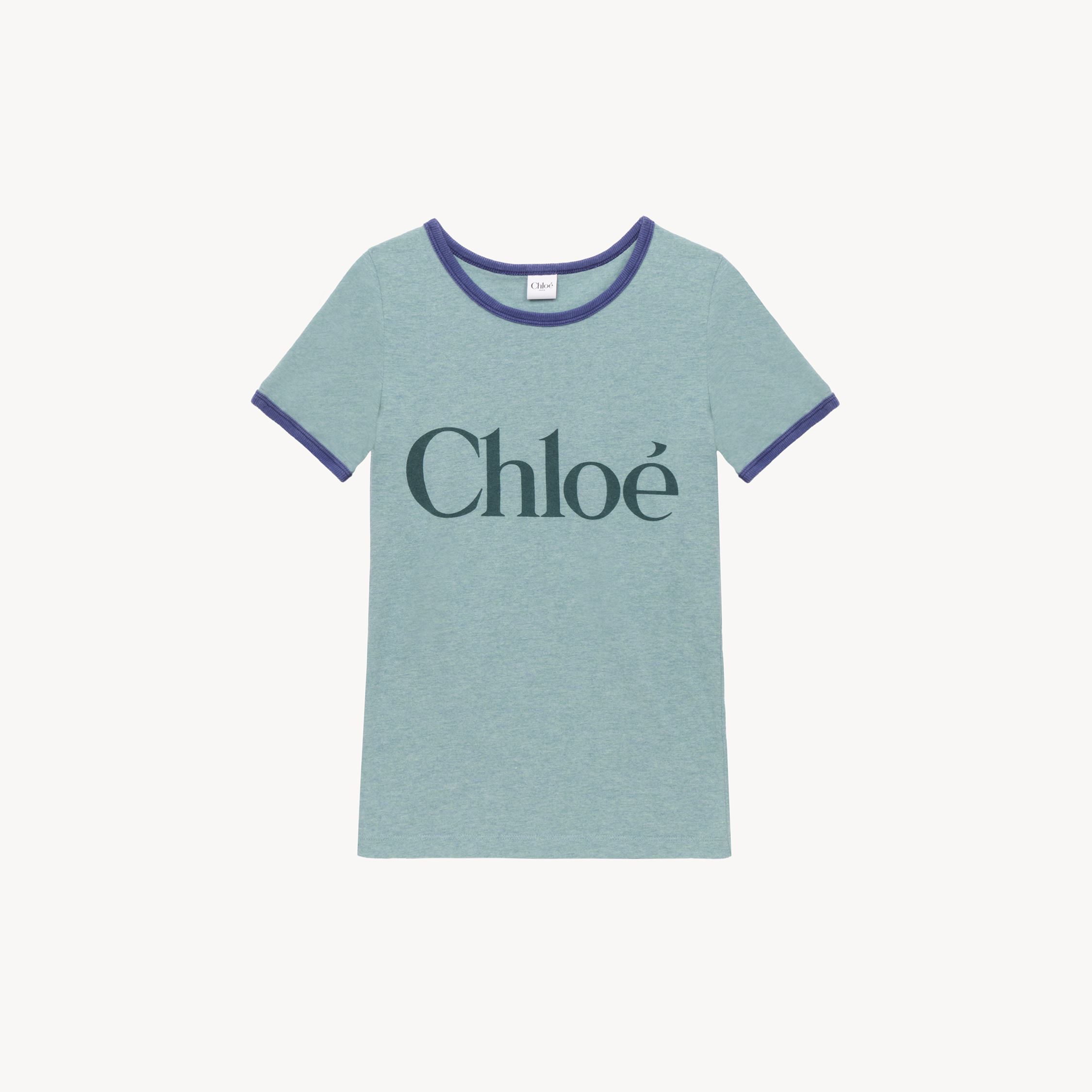 Chloé Green Crewneck T-shirt With Logo Lettering Print On The Front In Cotton Woman In Green