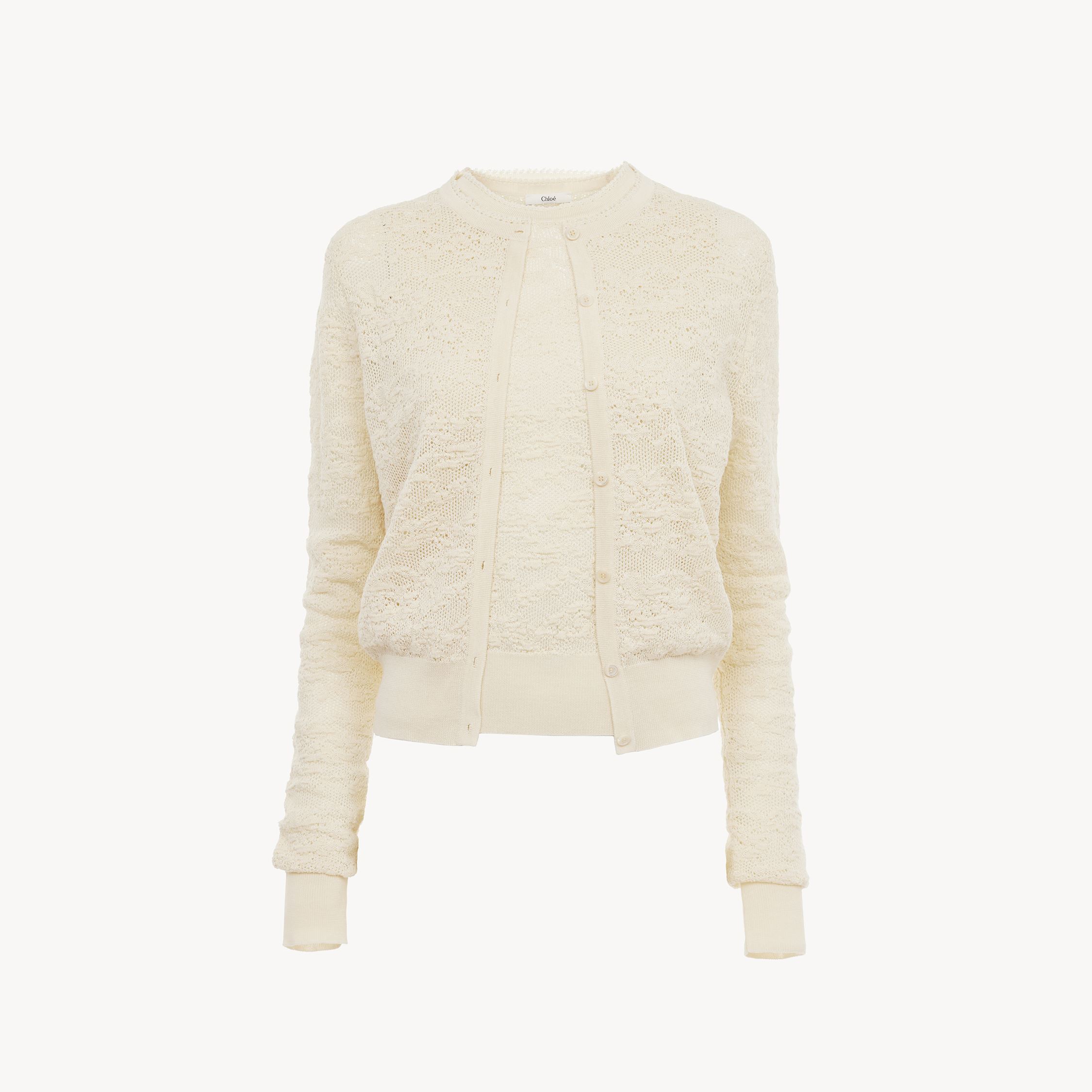 Chloé Twin Set In Cotton-silk Knit White Size S 100% Cotton In Neutral