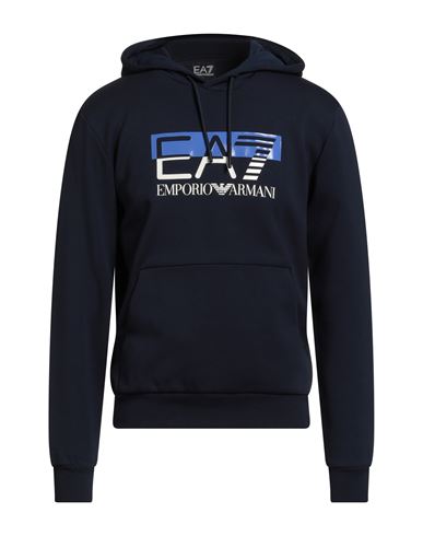 Ea7 Man Sweatshirt Navy Size L Cotton, Polyester, Elastane In Blue