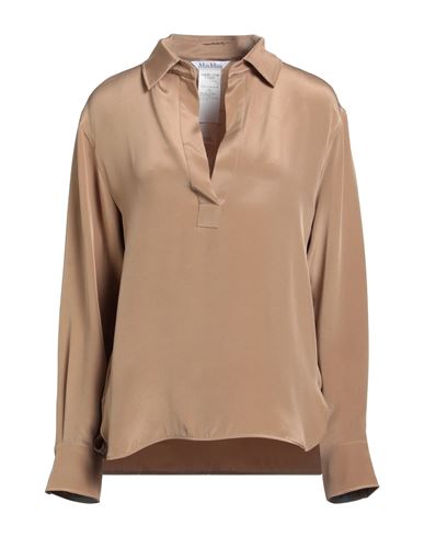 Max Mara Layered Hem V-neckline Pleated Back Blouse In Brown