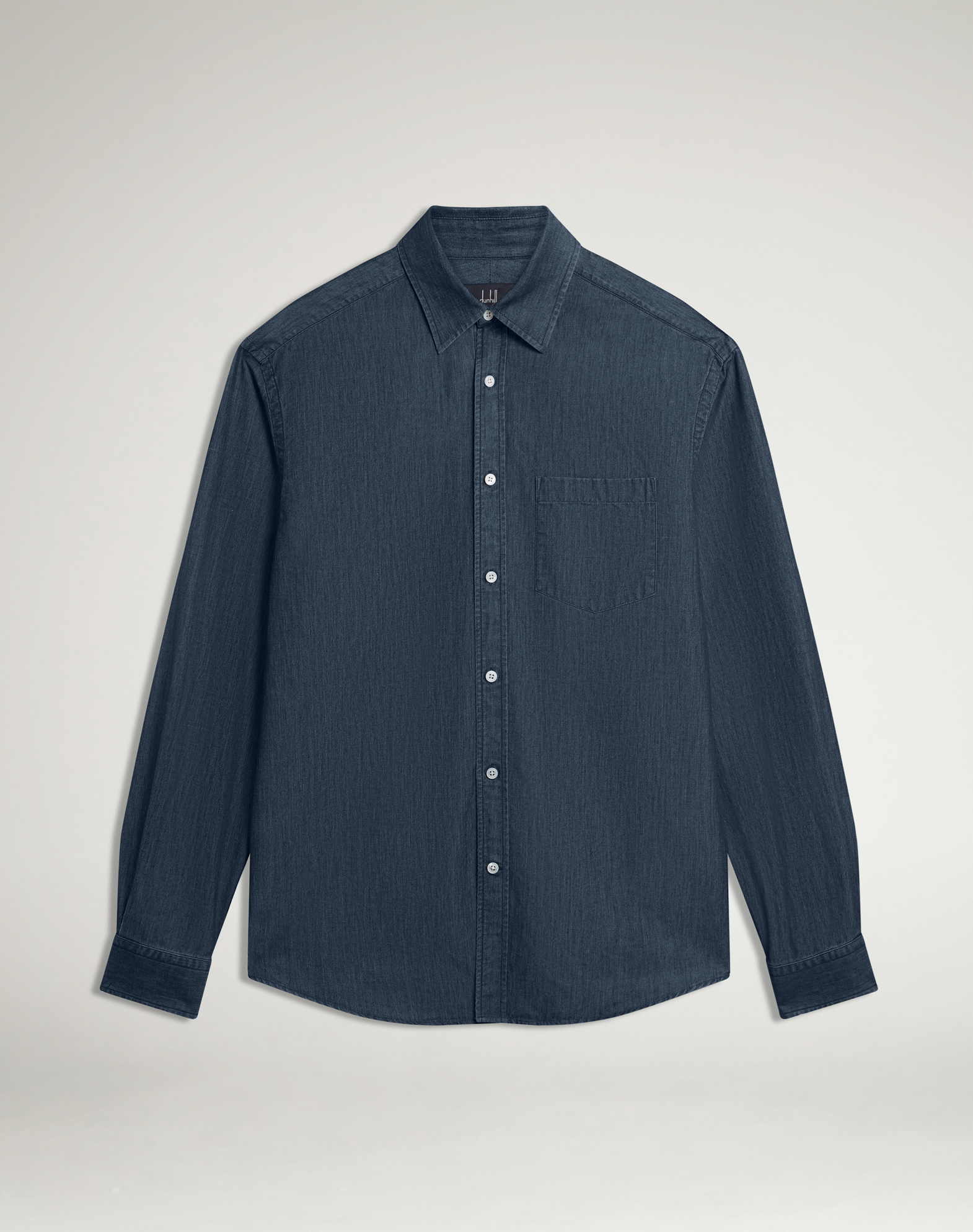 Dunhill Cotton Cashmere Chambray Long Sleeve Point Collar Shirt In Blue