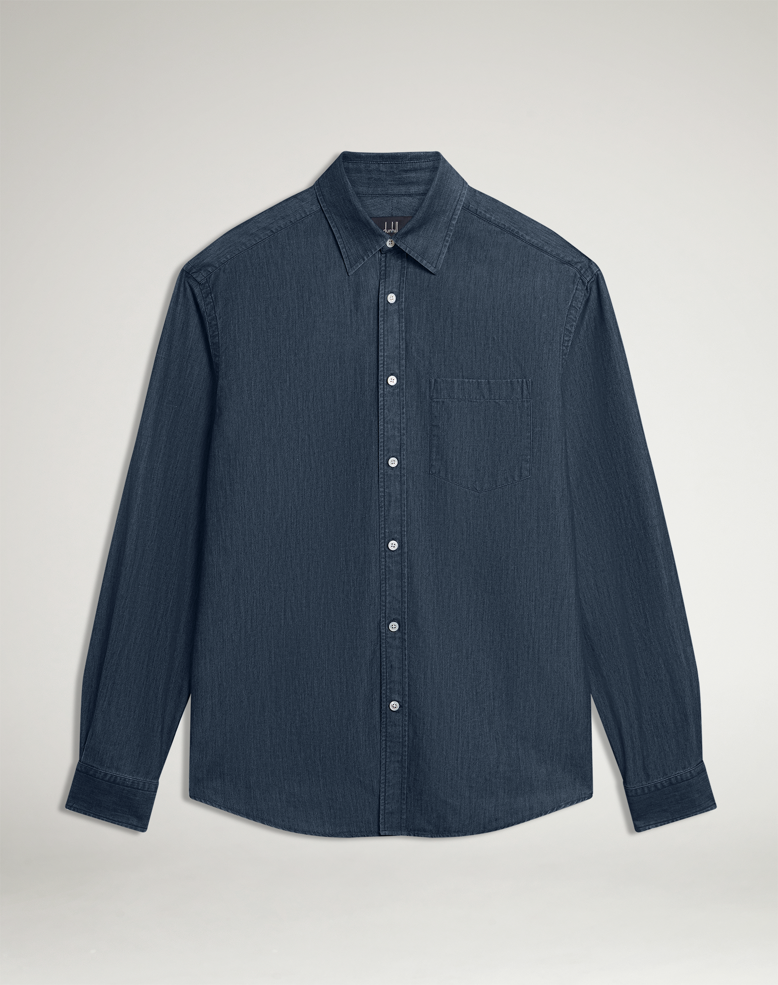 Dunhill Cotton Cashmere Chambray Long Sleeve Point Collar Shirt In Blue