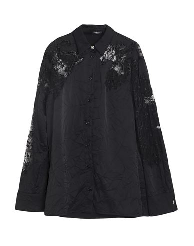 Versace Sheer-lace Crinkled Satin Shirt In Black