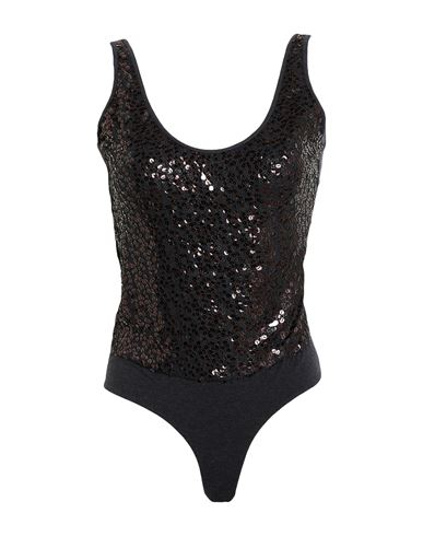 Brunello Cucinelli Woman Bodysuit Charcoal Size M Cotton, Elastane, Polyester In Black