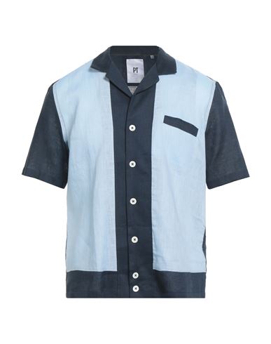 Pt Torino Man Shirt Sky Blue Size 16 ½ Linen In Blue