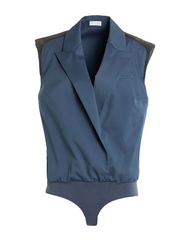 Brunello Cucinelli Woman Bodysuit Slate Blue Size M Cotton, Polyamide, Elastane In Animal Print