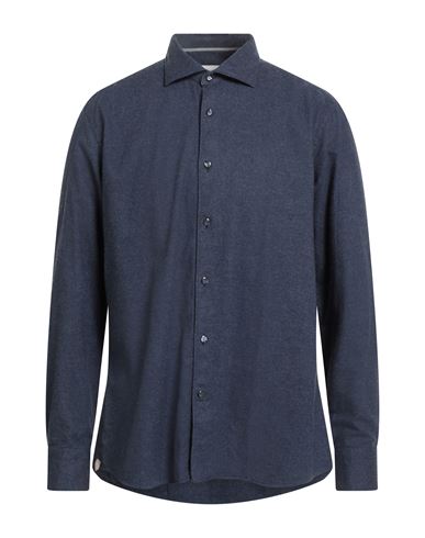 Tintoria Mattei 954 Man Shirt Navy Size 17 Cotton, Wool In Blue