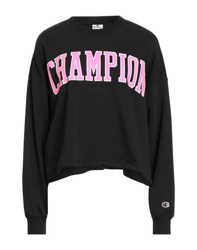 Champion Woman Sweatshirt Black Size M Cotton, Polyester In Black